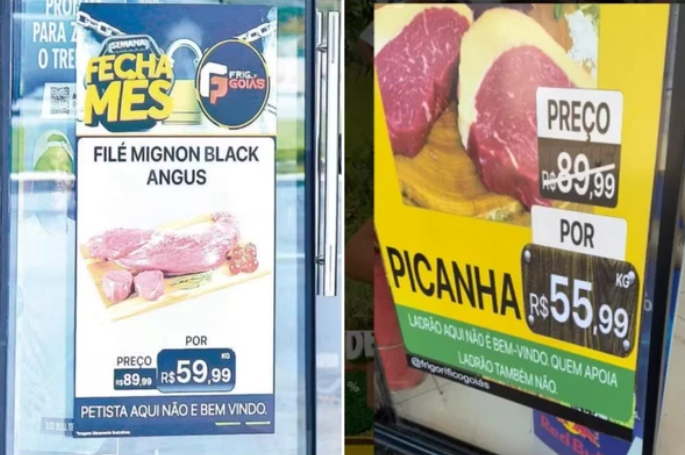 Açougue anti-PT é alvo do MP e troca cartaz com nova mensagem