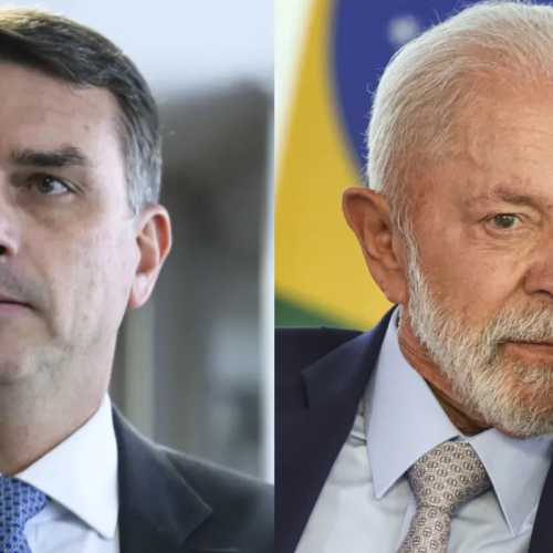 O candidato Flávio Bolsonaro (à esquerda) e o candidato Luiz Inácio Lula da Silva (à direita)  • Reprodução